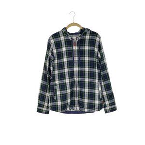 LL Bean Flannel Zip Hoodie Gordon Tartan Scotch Plaid Relaxed Shirt Size Medium